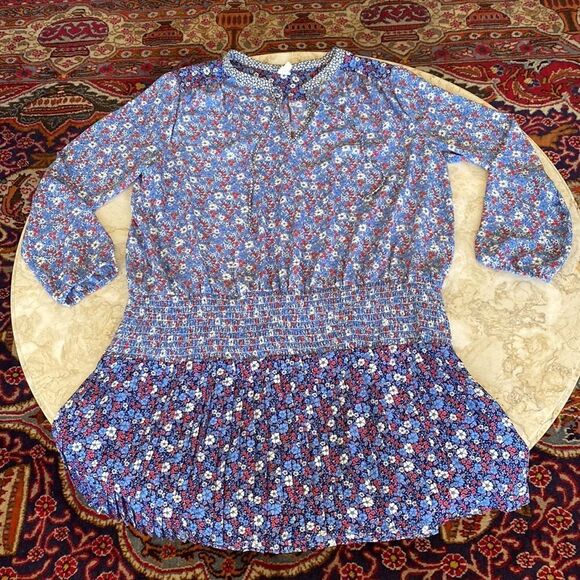 Gap Drop Waist Pleated Dress Blue Floral - Picture 10 of 10